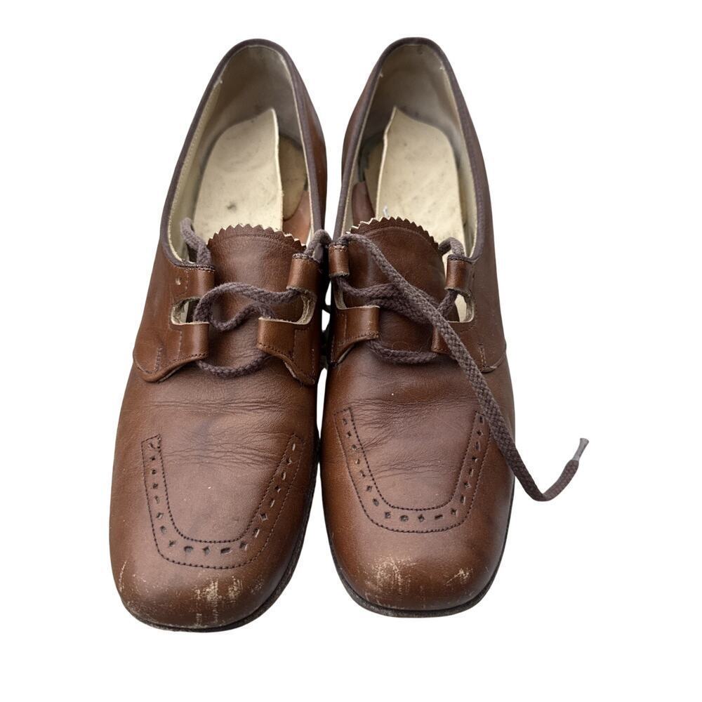 Vintage Wilbur Coons 7 AA Narrow Lace up oxfords Pumps 1970s Brown Retro